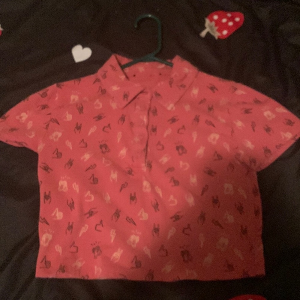 Unisex red low crop top polo